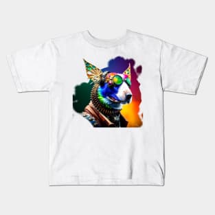 Steampunk watercolor blue dog Kids T-Shirt